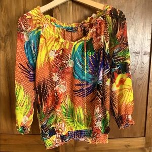 ❤️Madison Paige Semi-sheer Boho Blouse Size Medium Peasant Tropical